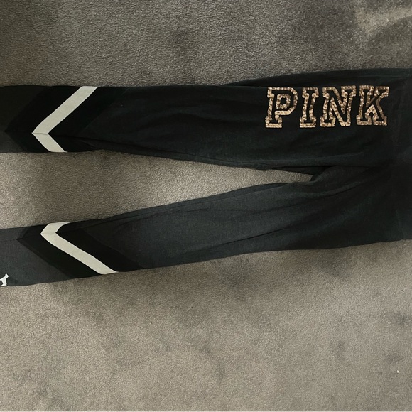 PINK Victoria's Secret Pants - Black Leggings with Pink glitter gold